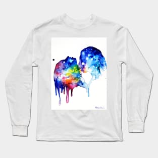 a kiss on her neck watercolor painting Long Sleeve T-Shirt